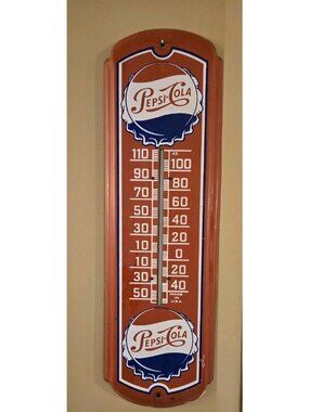 Vintage PEPSI COLA Red Tin Thermometer Sign 27”x8.25” Soda Advertise Works LOOK!